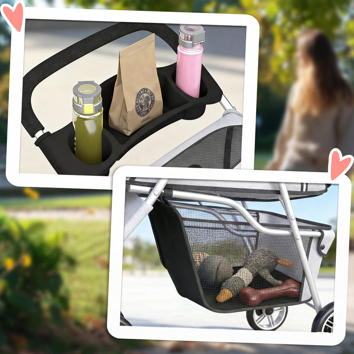Dog Stroller, 3 Wheels Foldable Pet Stroller with Adjustable Canopy, S