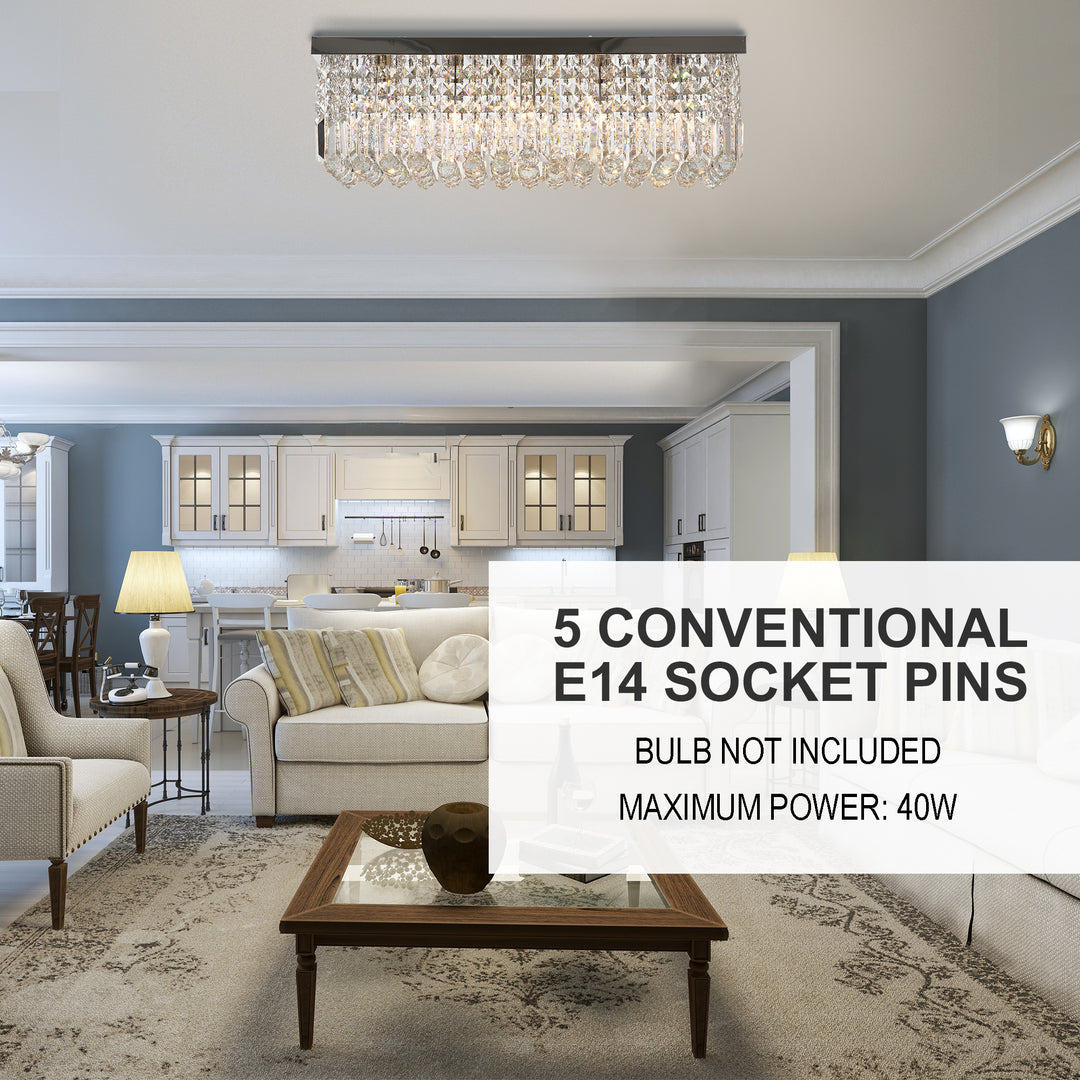 MCL Modern Crystal Ceiling Light Square Crystal Chandelier for Living Room, Dining Room, Hall, E14 Base, Silver, 80 x 25 x 23cm