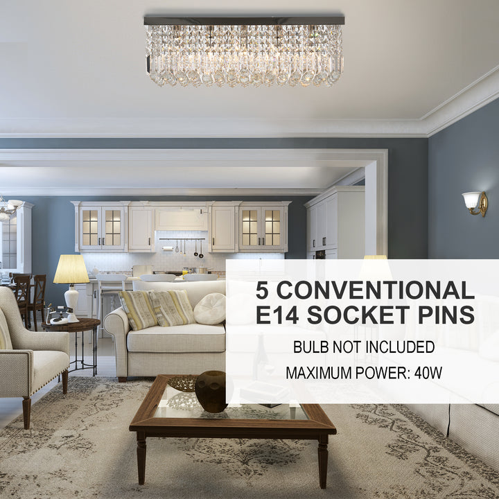 MCL Modern Crystal Ceiling Light Square Crystal Chandelier for Living Room, Dining Room, Hall, E14 Base, Silver, 80 x 25 x 23cm