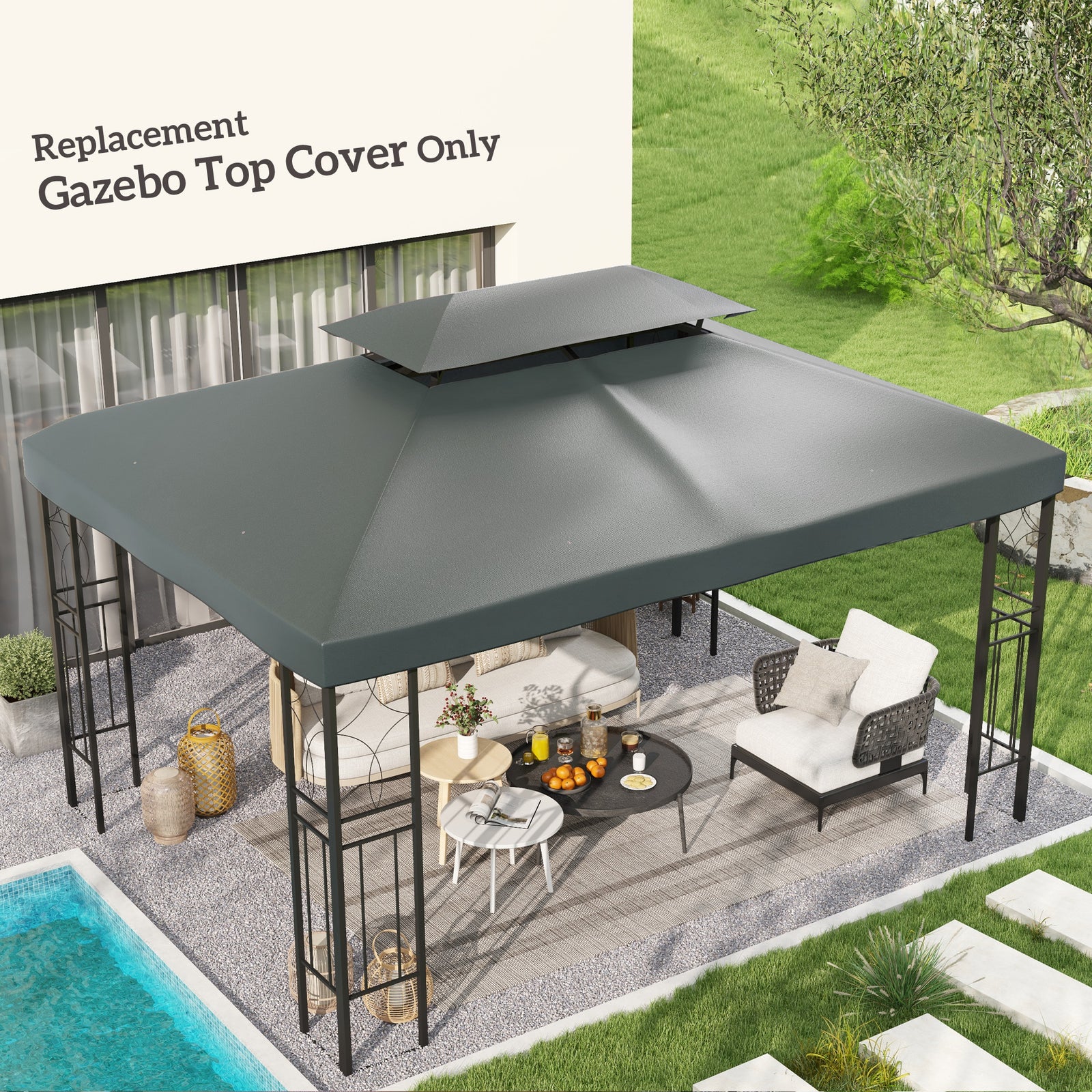 Gazebo Roof Replacement, for 3 x 4m Frames - Grey