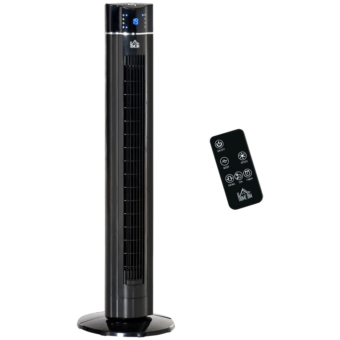 42" Anion Tower Fan Cooling for Bedroom with 3 Speed, 3 Modes, 8h Timer, Oscillating, LED Panel, Remote Controller, Black