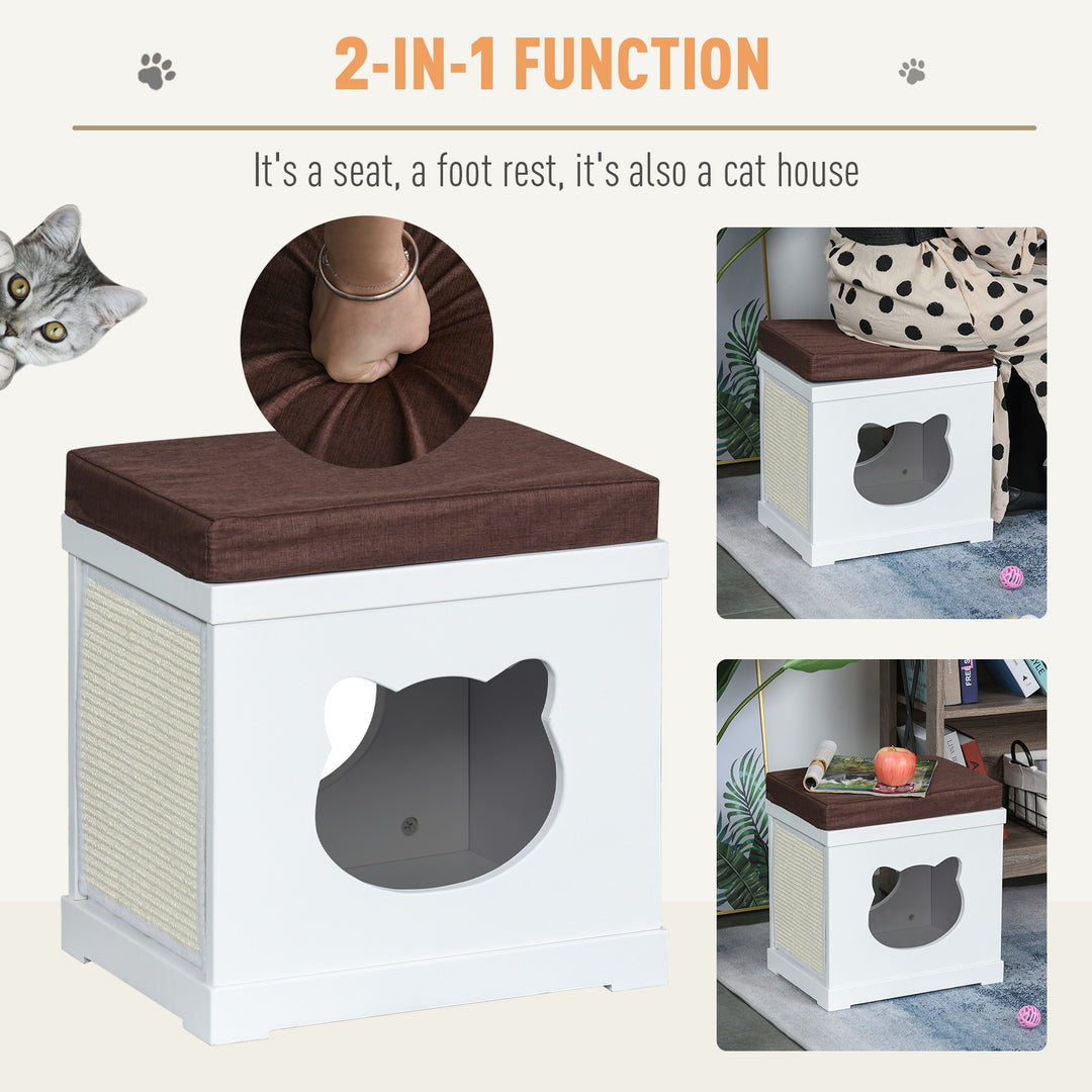 Cat House Bed Cat Scratching Cube for Small Cat Pet Furniture with Removable Scratching Pad and Soft Cushion White