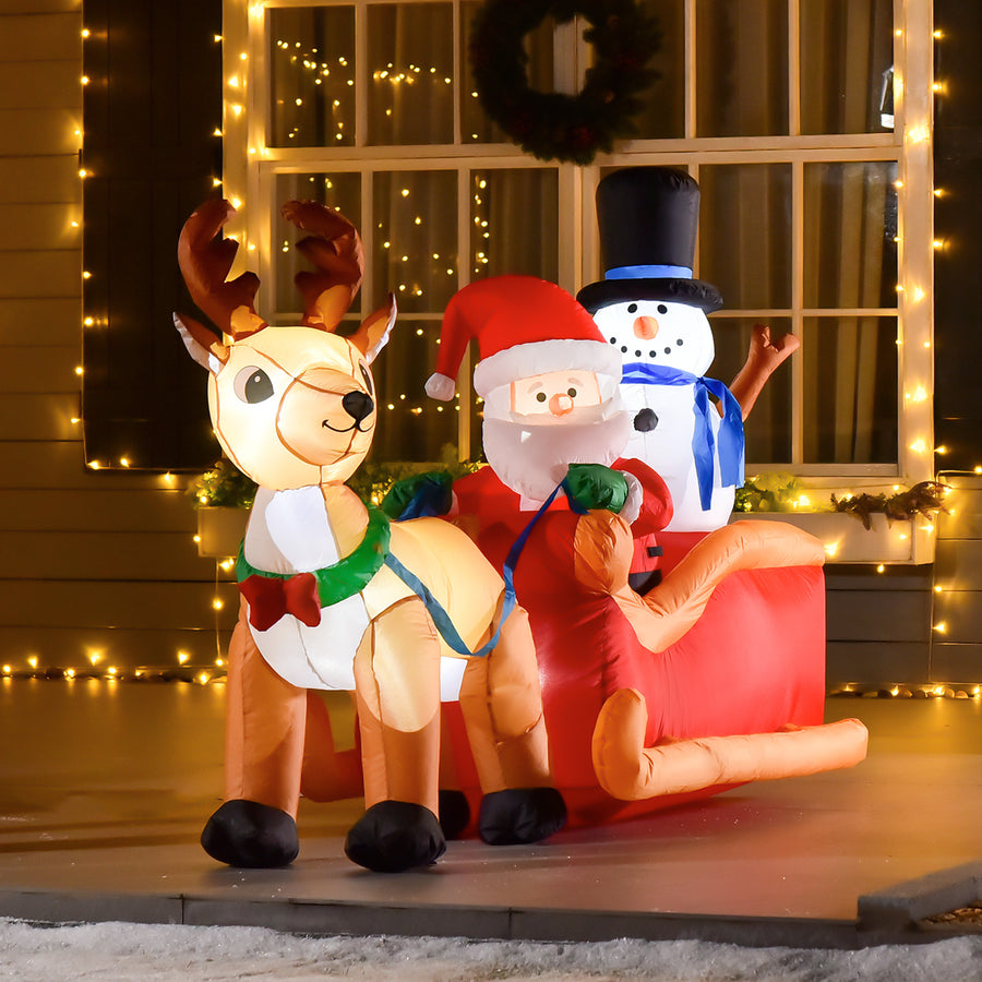 6.5ft Christmas Inflatable Santa Claus on Sleigh Deer, LED Lighted for Home Indoor Outdoor Garden Lawn Decoration Party Prop