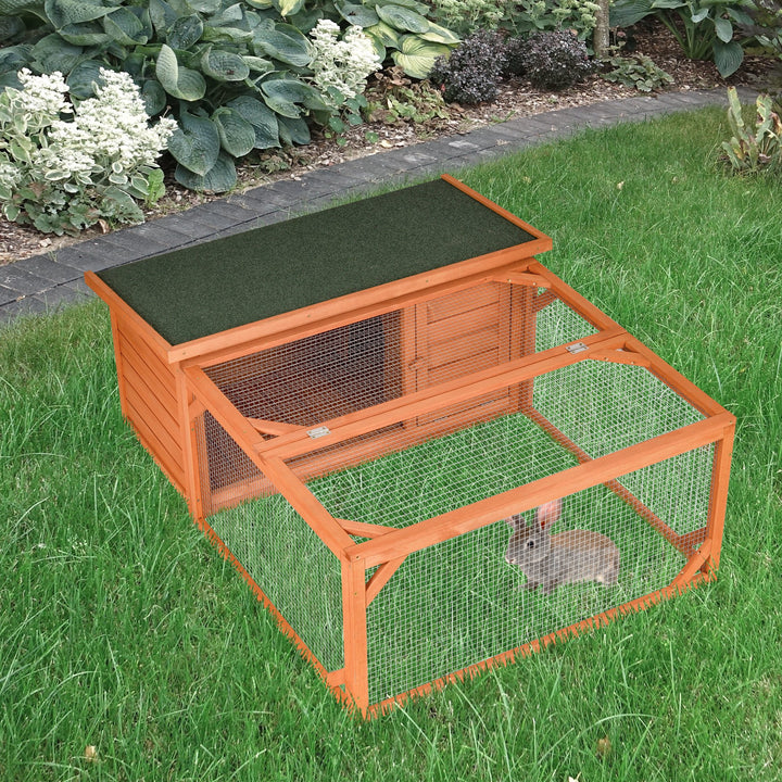 PawHut Guinea Pigs Hutches Small Animal House Off-ground Ferret Bunny Cage Backyard w/ Openable Main House & Run Roof 125.5 x 100 x 49cm | Aosom UK