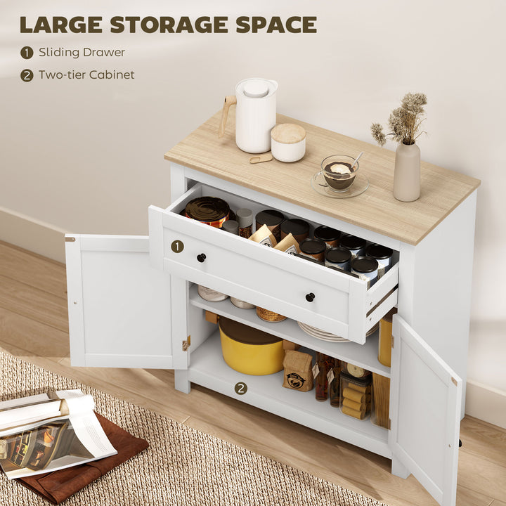 Sideboard Storage Cabinet, Morden Kitchen Cupboard with Adjustable Shelf, Drawer and Double Doors, Sideboard for Living Room, Dining Room, Hallway, White