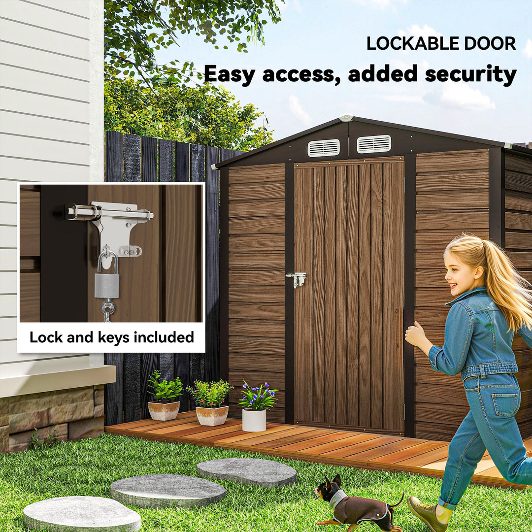 4 x 6ft Galvanised Steel Garden Shed, with Lock and Gloves - Oak