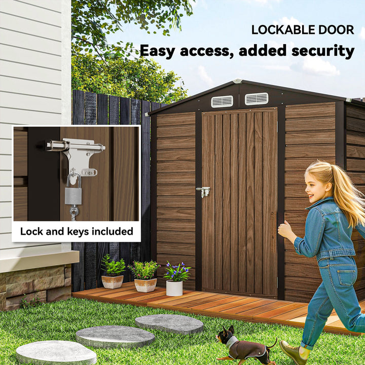 4 x 6ft Galvanised Steel Garden Shed, with Lock and Gloves - Oak