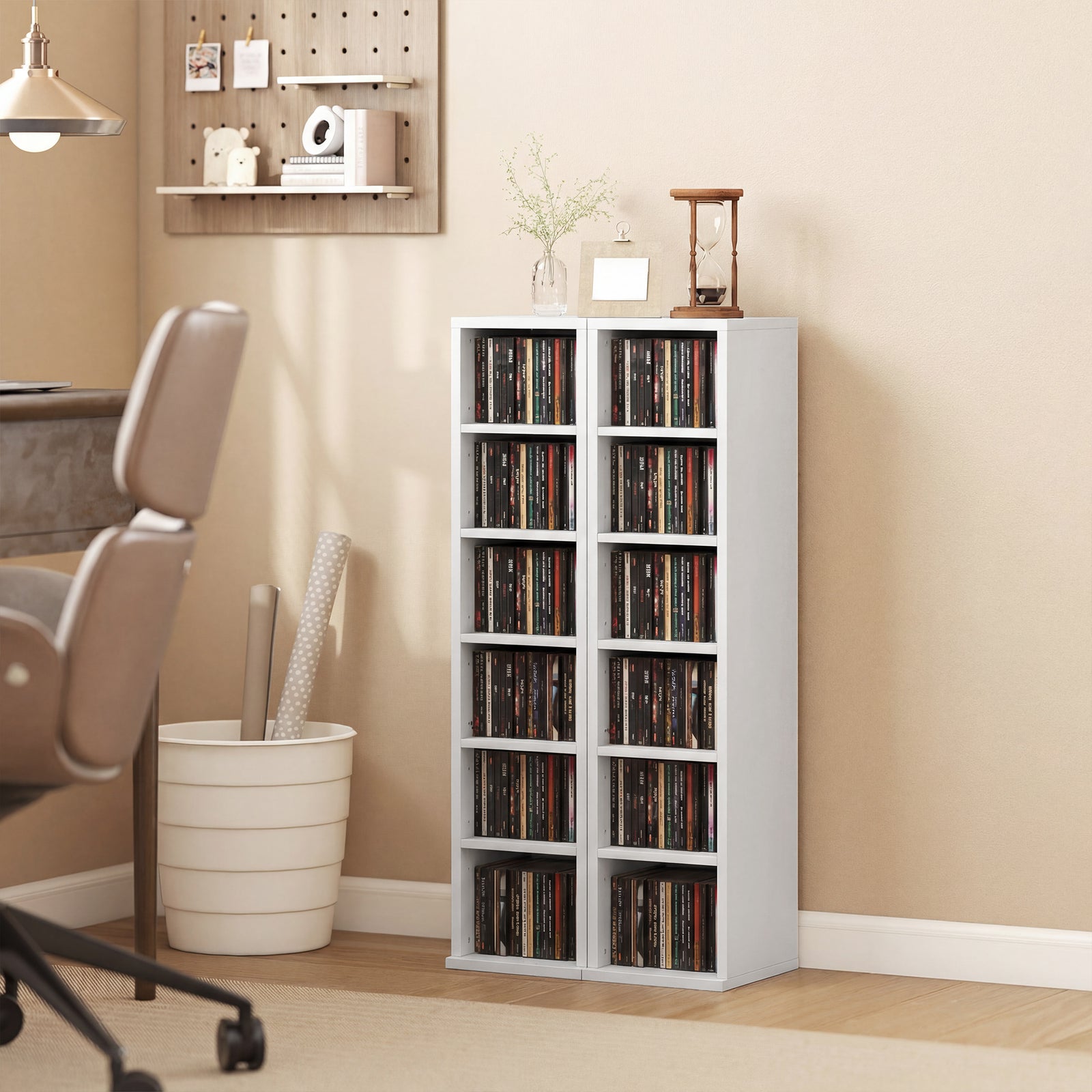 Set of 2 CD Media Display Shelf Unit Tower Rack with Adjustable Shelve