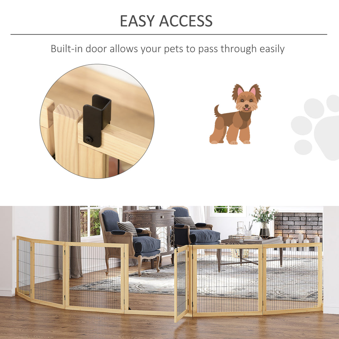 Wooden Pet Gate, Freestanding Dog Safety Barrier with Two Support Feet - Natural Tone