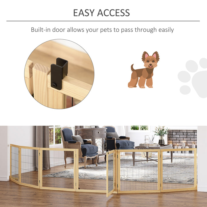 Wooden Pet Gate, Freestanding Dog Safety Barrier with Two Support Feet - Natural Tone
