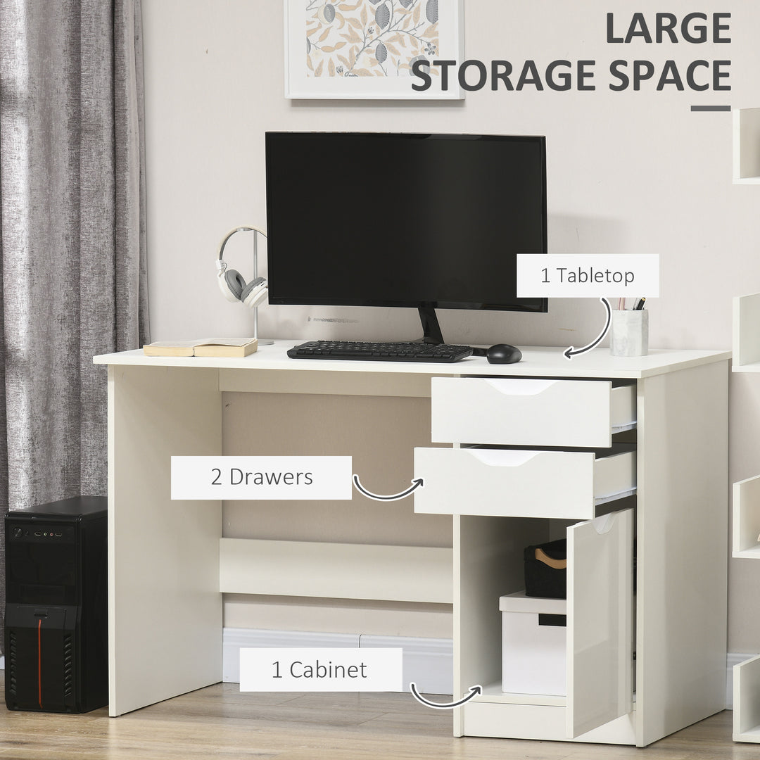 Computer Desk with Drawers, High Gloss Home Office Desk with Storage Cabinet, Study Workstation, 120 x 60cm, White