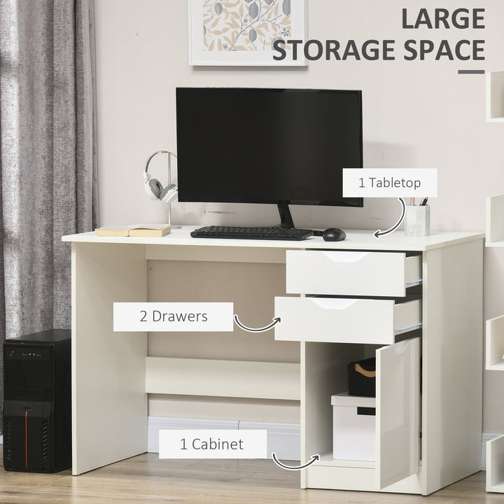 Computer Desk with Drawers, High Gloss Home Office Desk with Storage Cabinet, Study Workstation, 120 x 60cm, White