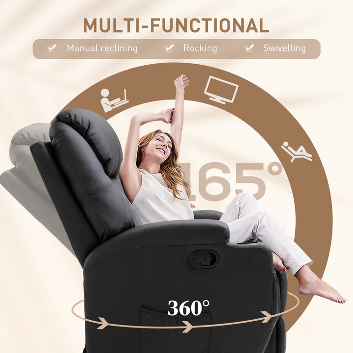 HOMCOM Recliner Sofa Chair PU Leather Armchair Cinema Massage Chair Swivel Nursing Gaming Chair Black | Aosom UK