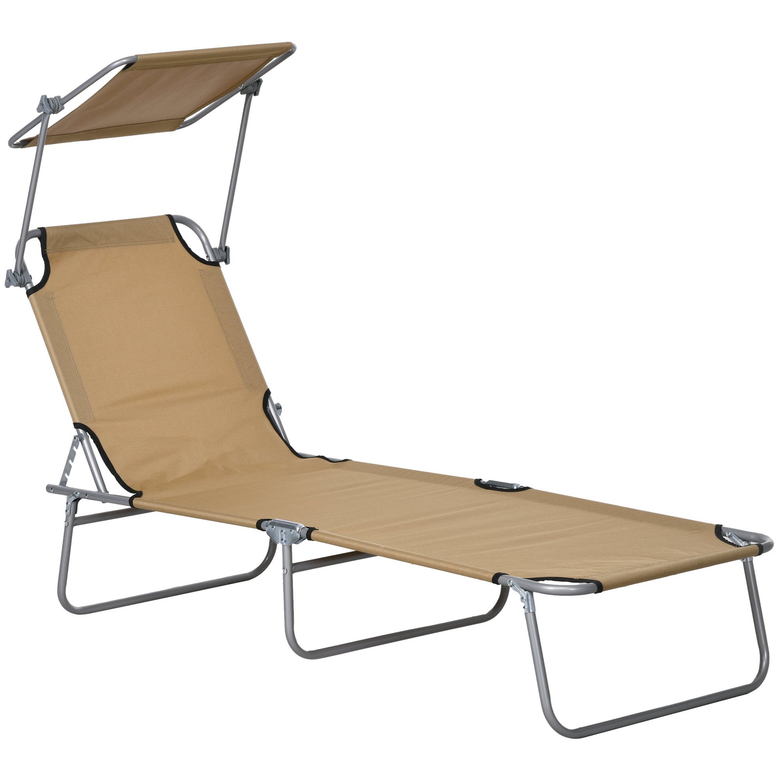 Sun Lounger, with Adjustable Face Canopy - Brown
