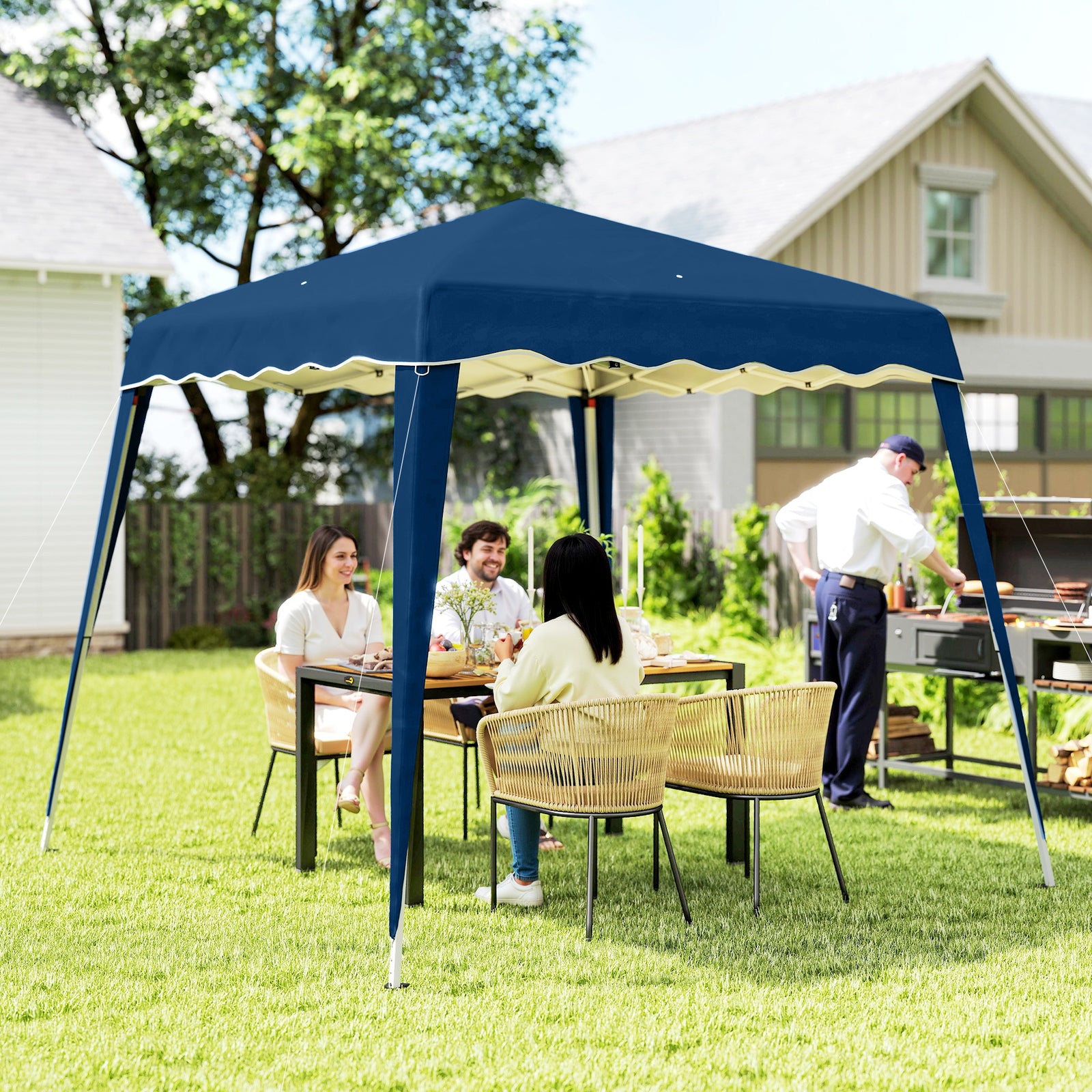 3 M x 3 M Base/ 2.5 M x 2.5 M Top Pop Up Gazebo, 2 Person Setup Instant with Carry Bag, Height Adjustable Slant Leg Party Tent Instant Event Shelter for Garden, Patio