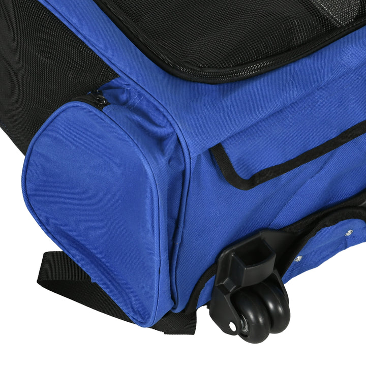 Pet Travel Backpack Bag Cat Puppy Dog Carrier w/ Trolley and Telescopic Handle Portable Stroller Wheel Luggage Bag (Blue)
