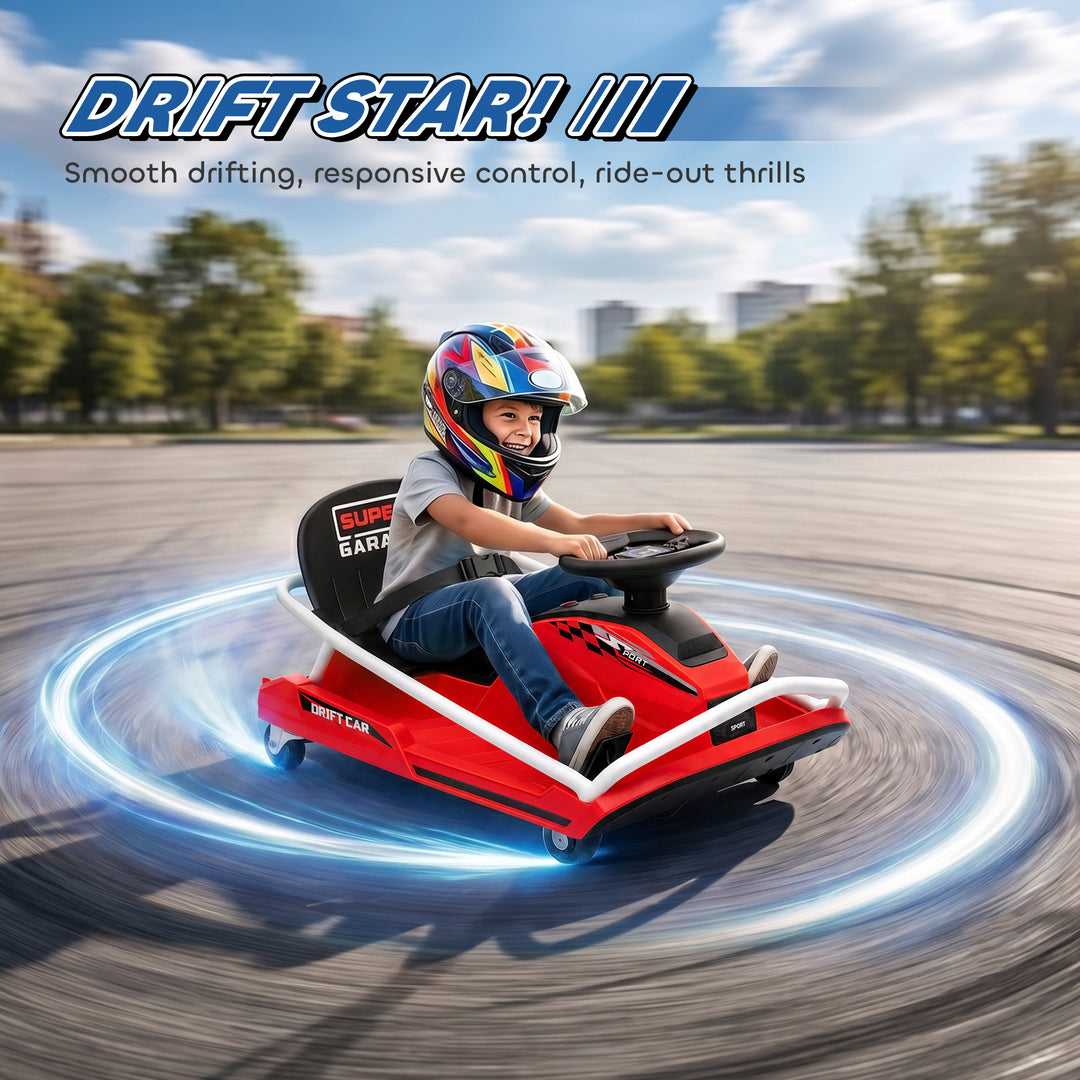 24V Electric Go Kart for Kids with Drift Mode, 300W Brushless Motor, S