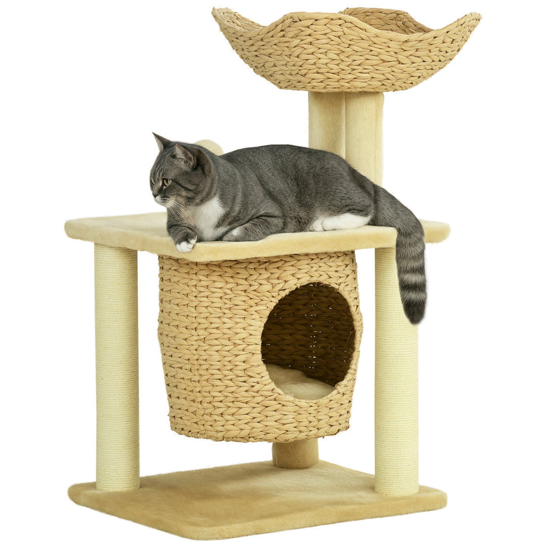 Cat Tree for Indoor Cats with Scratching Posts, Cat House, Bed, Toy Ball, Beige
