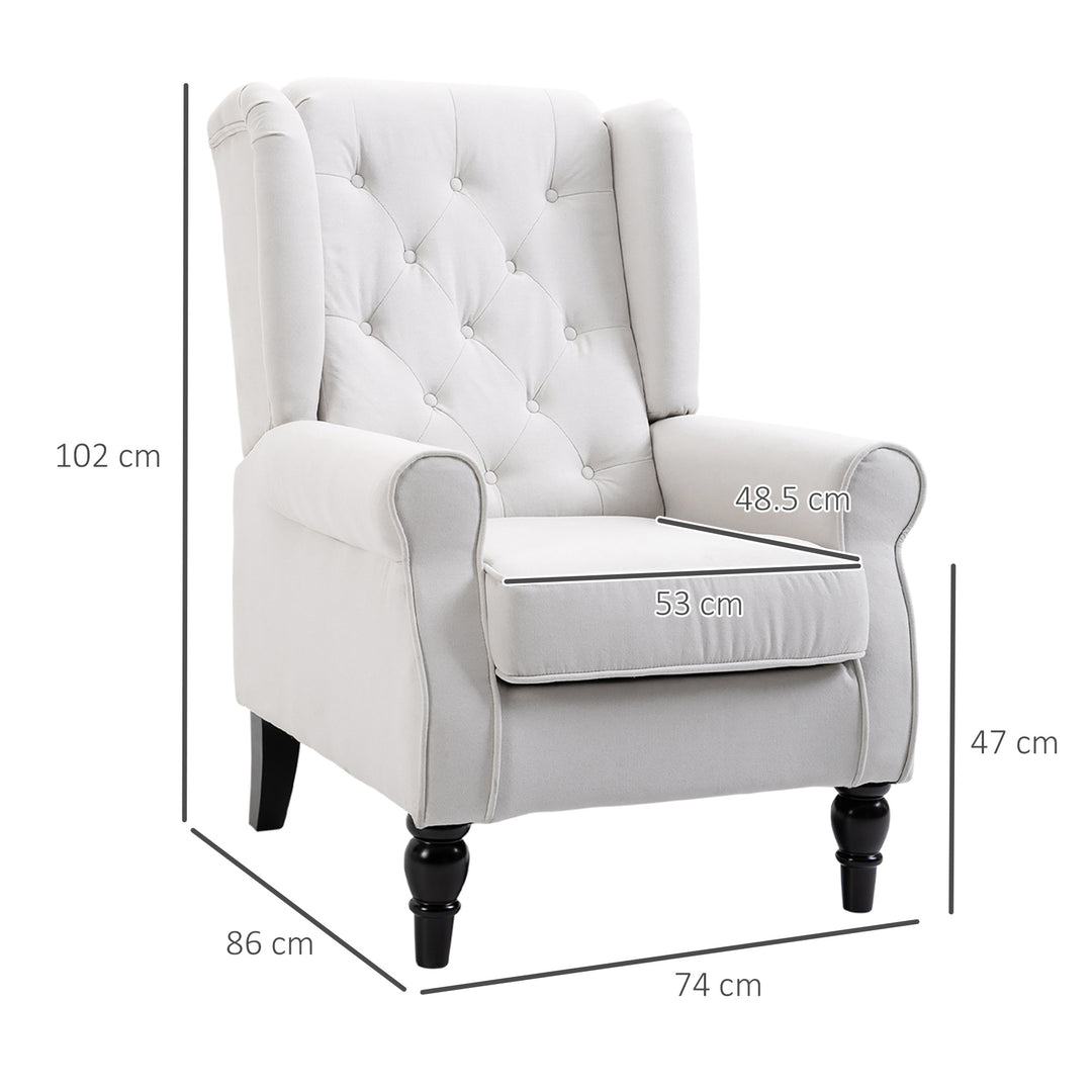 HOMCOM Wingback Accent Chair, Retro Button Tufted Upholstered Occasional Chair for Living Room, Bedroom, Cream White