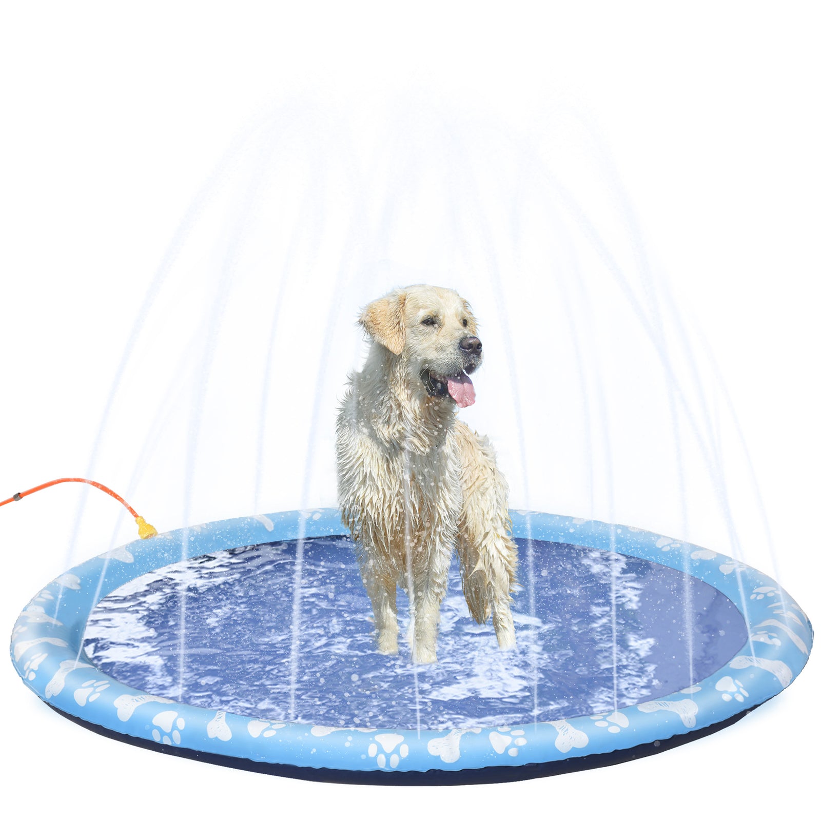 Dog Splash Pad, Pet Sprinkler Mat, Non-Slip Dog Paddling Pool, Foldable Outdoor Sprinkler and Splash Mat Water Play for Garden, Patio, Summer Fun, 170 cm