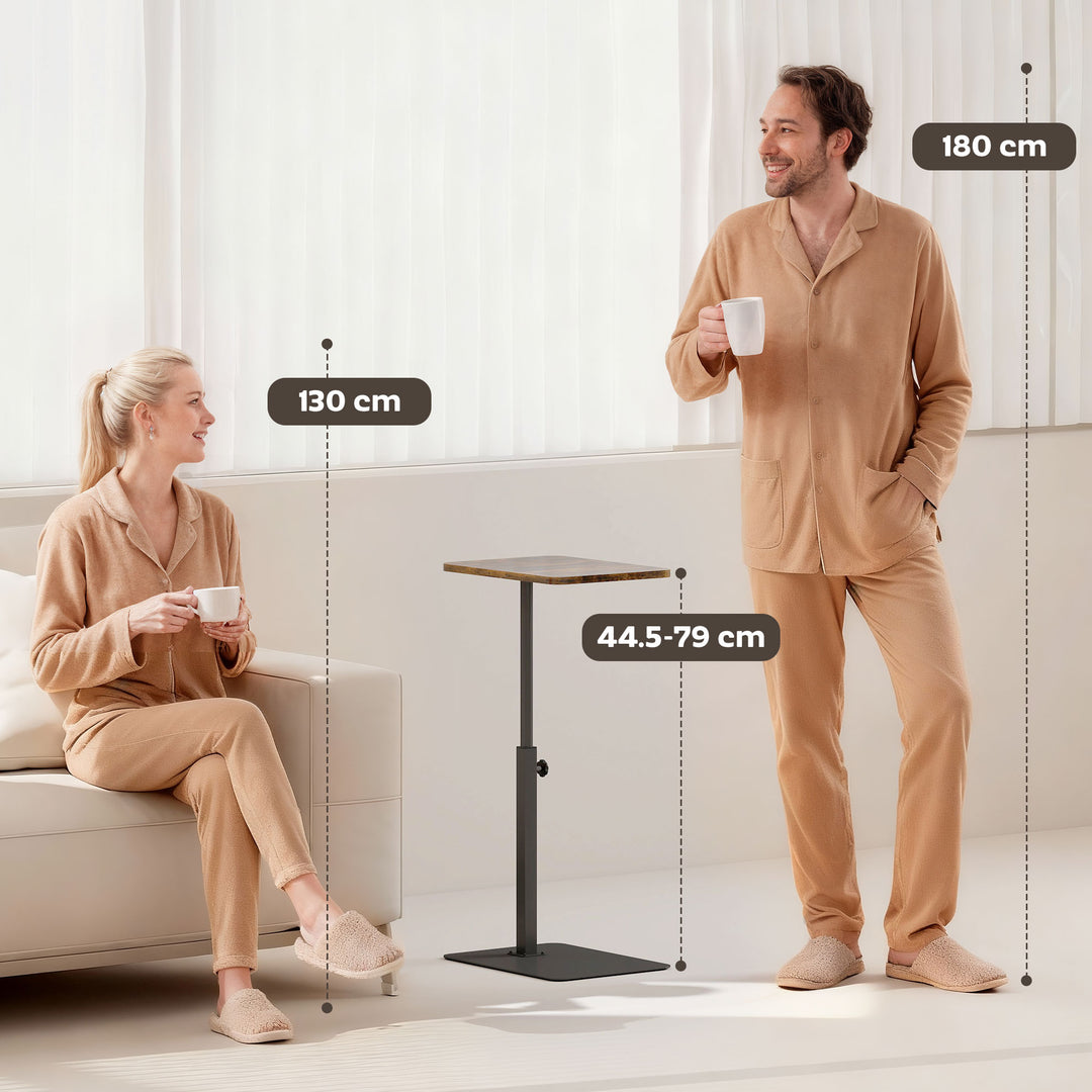 C Shaped Side Table, Small End Table with Adjustable Height and Metal Base for Living Room, Bedroom