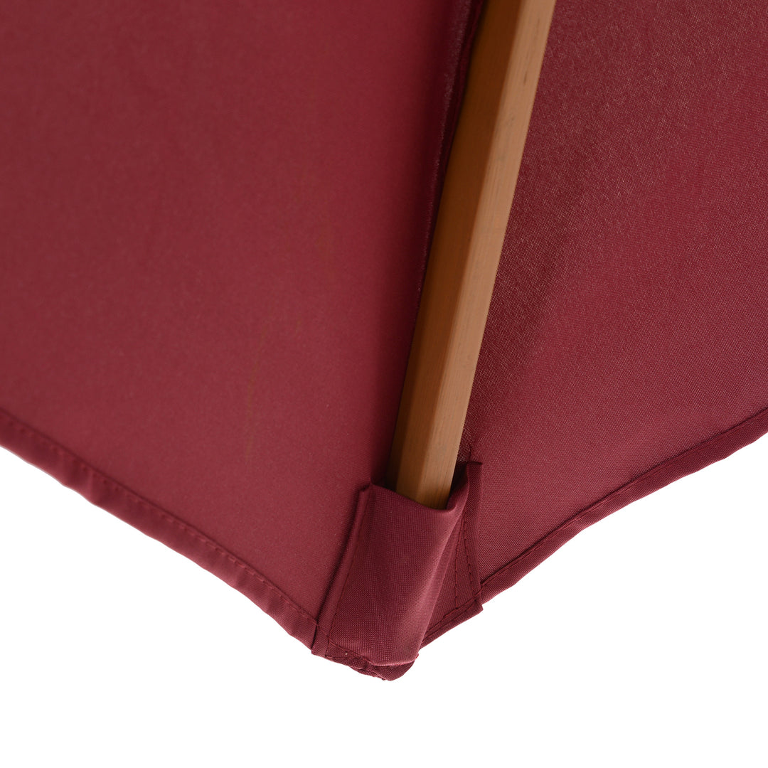 2.5m Wood Garden Parasol Sun Shade Patio Outdoor Wooden Umbrella Canopy Wine Red