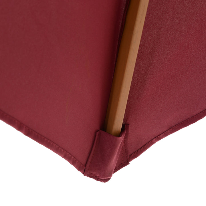 2.5m Wood Garden Parasol Sun Shade Patio Outdoor Wooden Umbrella Canopy Wine Red