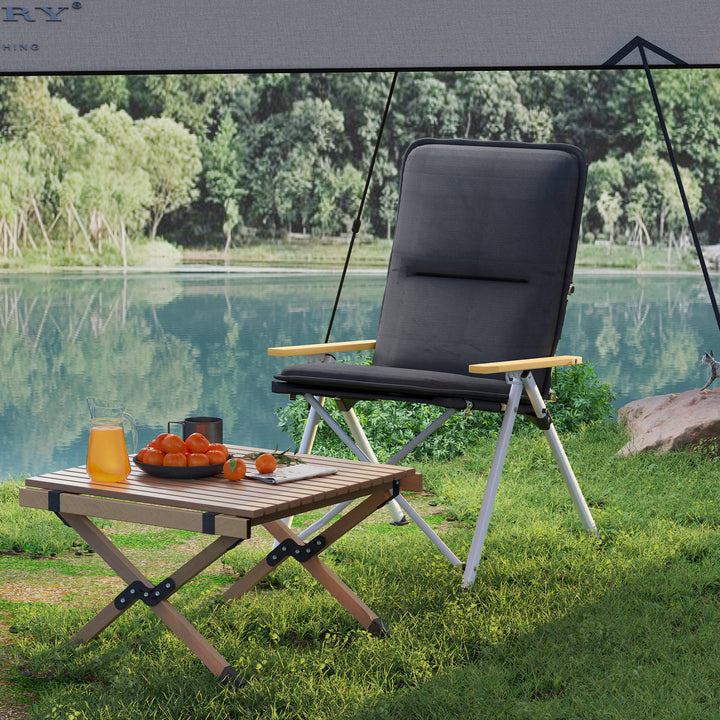 Portable Camping Chair for Adults, High Back Folding Chair with Padded Seat and Carry Bag, Outdoor Recliner for Hiking, Fishing, Beach and Picnic, Black