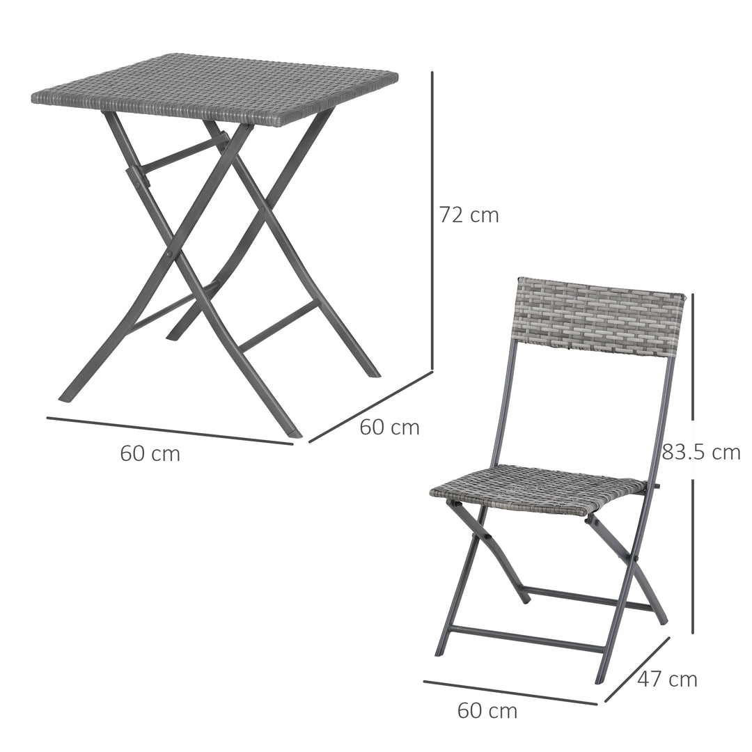2-Seater Chair Bistro Set Garden Patio Table & Chair Black Rattan Furniture Grey