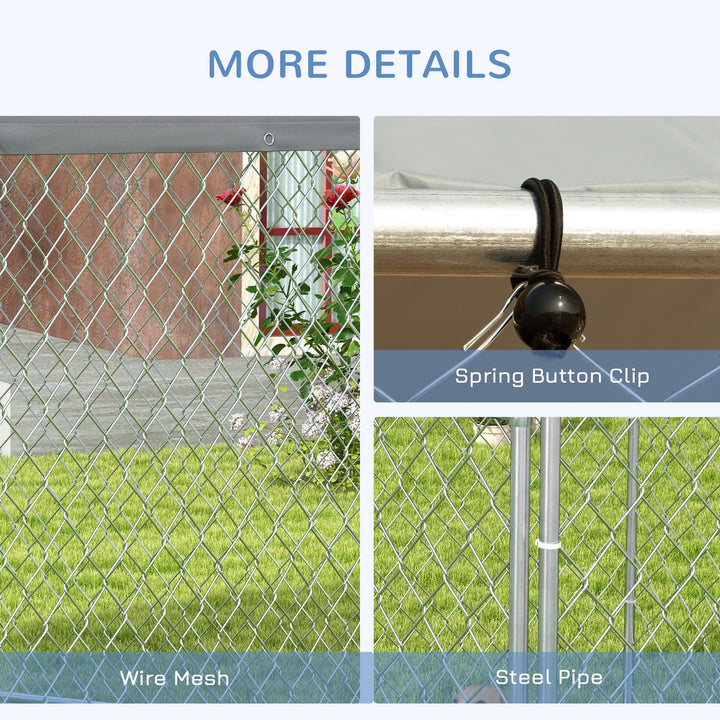 Dog Kennel and Run with Lockable Door, for Garden, Patio, Terrace, Large Dogs, 2.1 x 1.85 x 1.5m