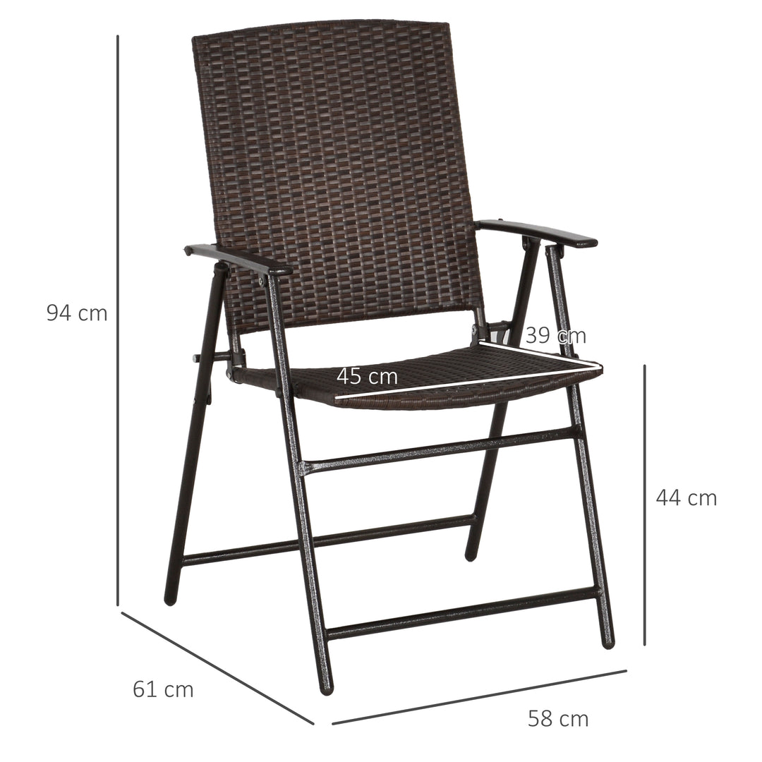 Set of Four Folding Rattan Seat Chairs - Brown