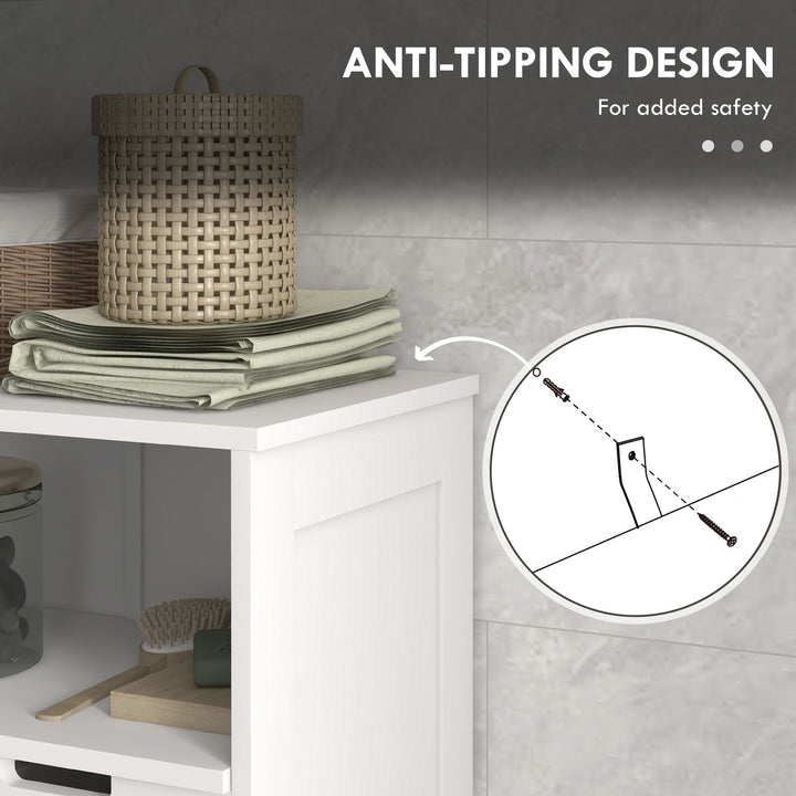 Three-Part Bathroom Storage Unit, with Shelf, Drawers & Cupboard - White