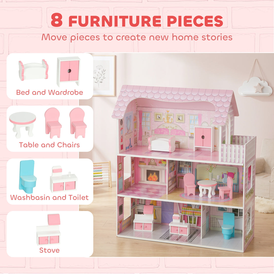 Dolls House, 6 Rooms Modern Dollhouse with LED Lights, 8 Furniture - view 5
