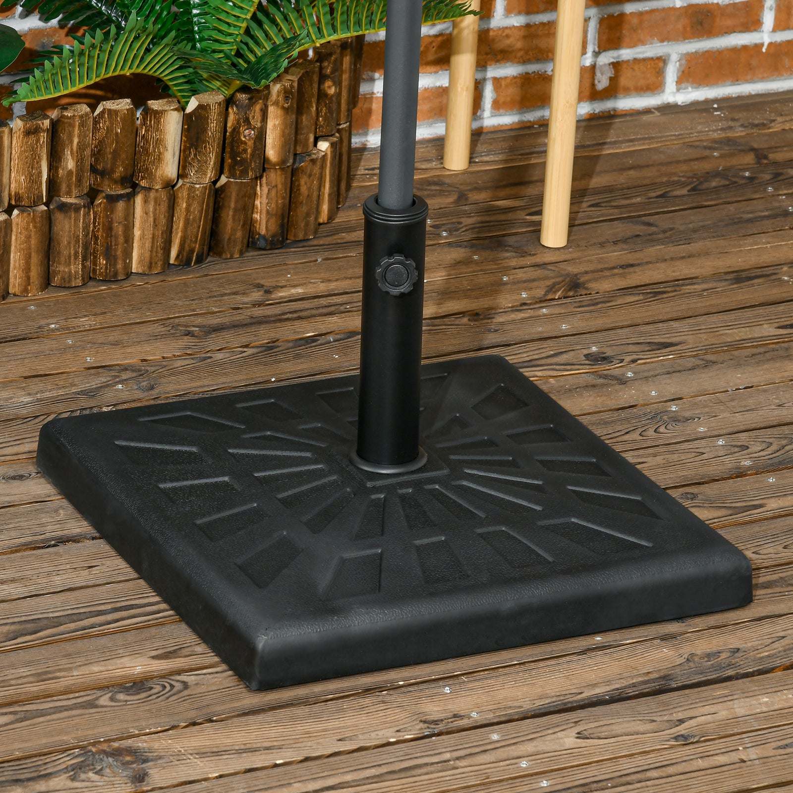 19kg Resin Garden Parasol Base Holder, Square Outdoor Market Umbrella Stand Weight for Poles of Φ32mm, Φ38mm, and Φ48mm, Black