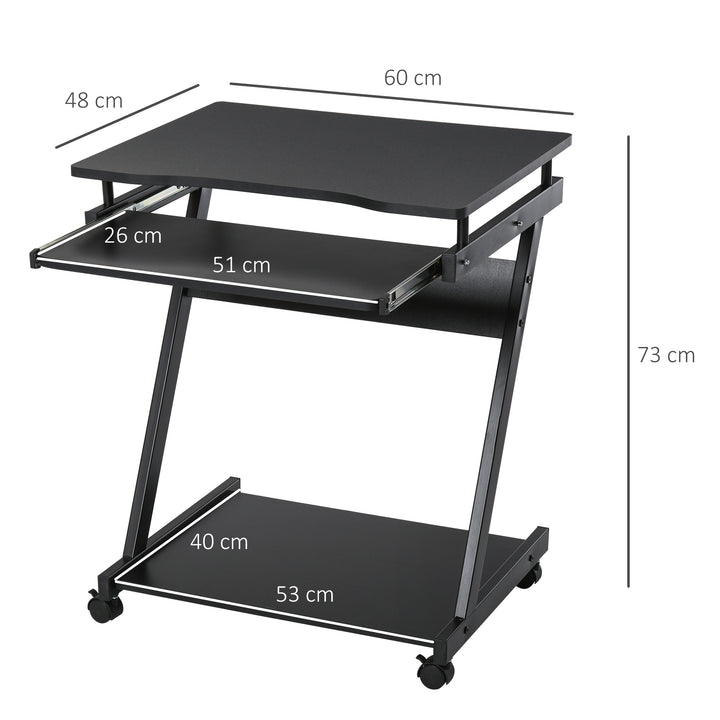 HOMCOM Movable Compact Small Computer Desk with 4 Moving Wheels Sliding Keyboard Tray Home Office Gaming Study Workstation Black | Aosom UK