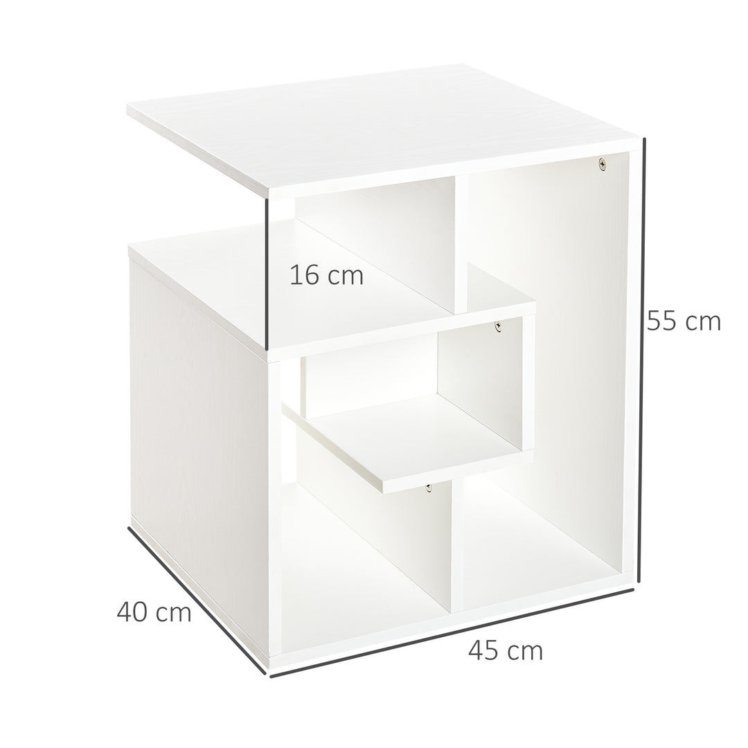 Side Table, 3 Tier End Table with Open Storage Shelves for Living Room, Bedroom, White