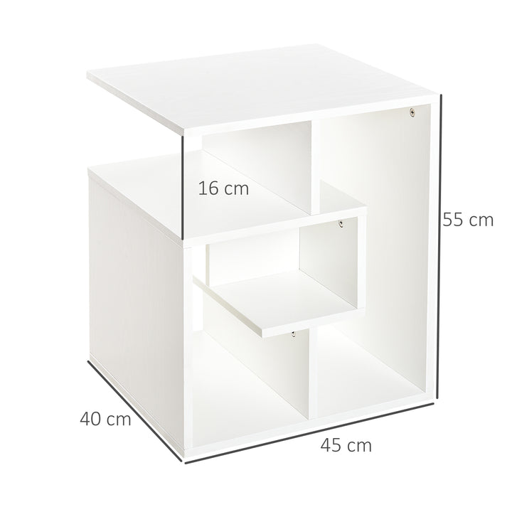 Side Table, 3 Tier End Table with Open Storage Shelves for Living Room, Bedroom, White