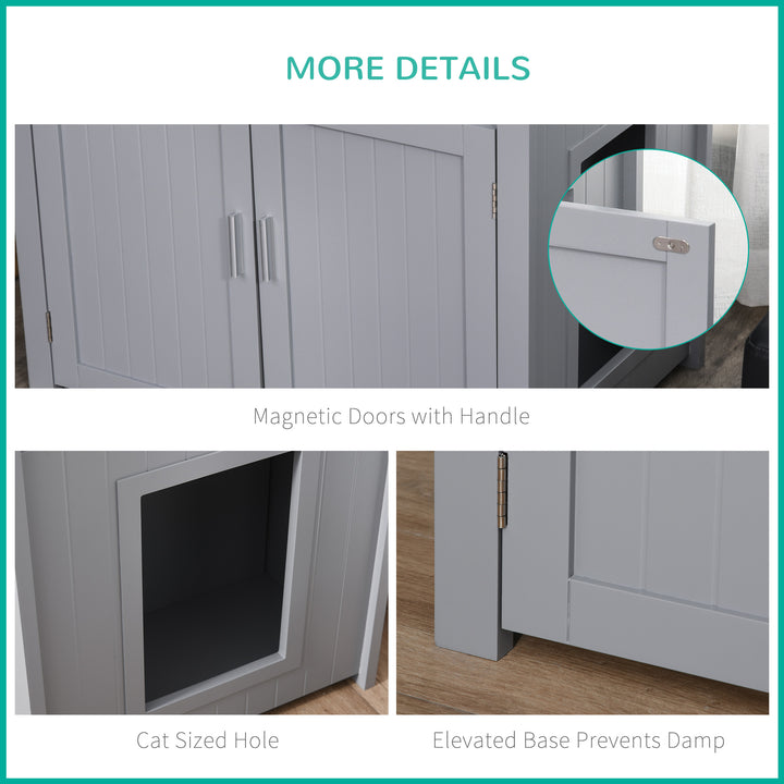 MCL Wooden Cat Litter Box Enclosure Furniture with Adjustable Interior Wall & Large Tabletop for Nightstand, Grey