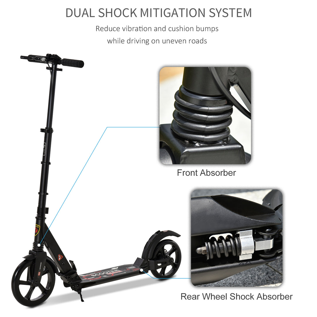 Kick Scooter, Folding 2 Wheel Scooter for 14+ Teens Adults, with Dual Brake System, Dual Suspension, 230mm Big Wheels, 3 Adjustable Handlebar, up to 100KG, Black