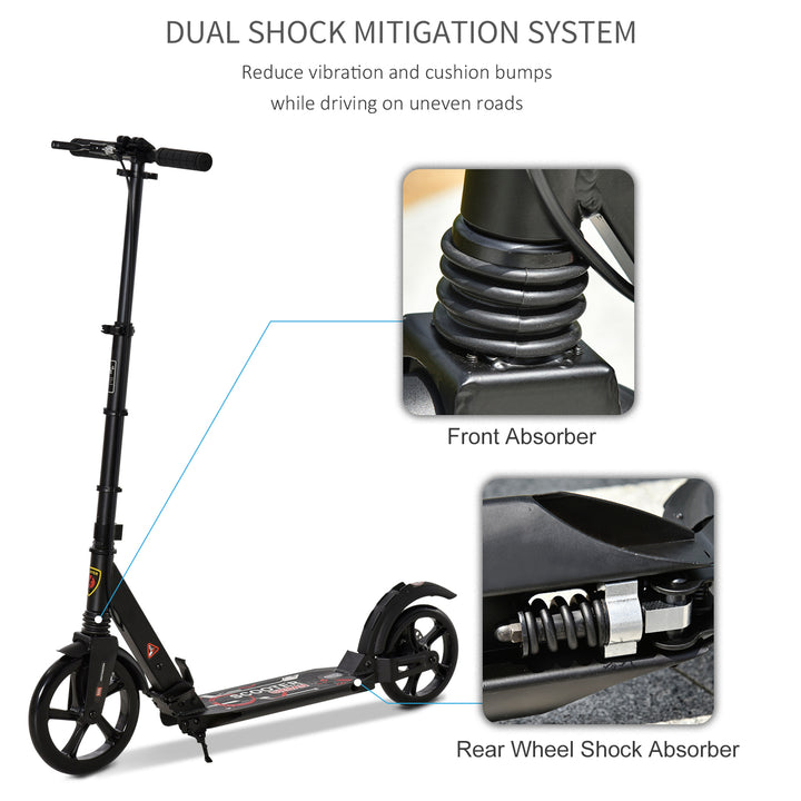 Kick Scooter, Folding 2 Wheel Scooter for 14+ Teens Adults, with Dual Brake System, Dual Suspension, 230mm Big Wheels, 3 Adjustable Handlebar, up to 100KG, Black