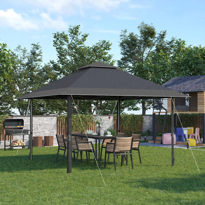 Outsunny 4 x 4m Pop-up Gazebo Double Roof Canopy Tent with UV Proof, Roller Bag & 3-Level Height Adjustable Outdoor Party, Steel Frame, Grey