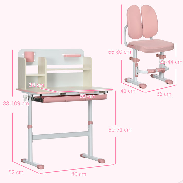 Kids Desk and Chair Set, with Storage Shelves, Washable Cover, for Ages 3-12 Years - Pink