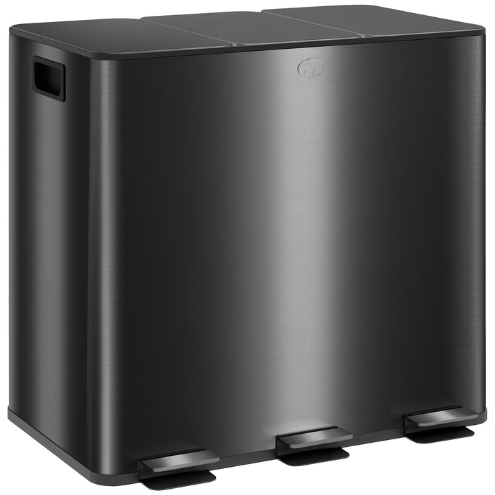 3 x 15L Pedal Bin, Steel Triple Kitchen Bin with Soft Close Lid, Removable Inner Buckets, Fingerprint-Proof, Black