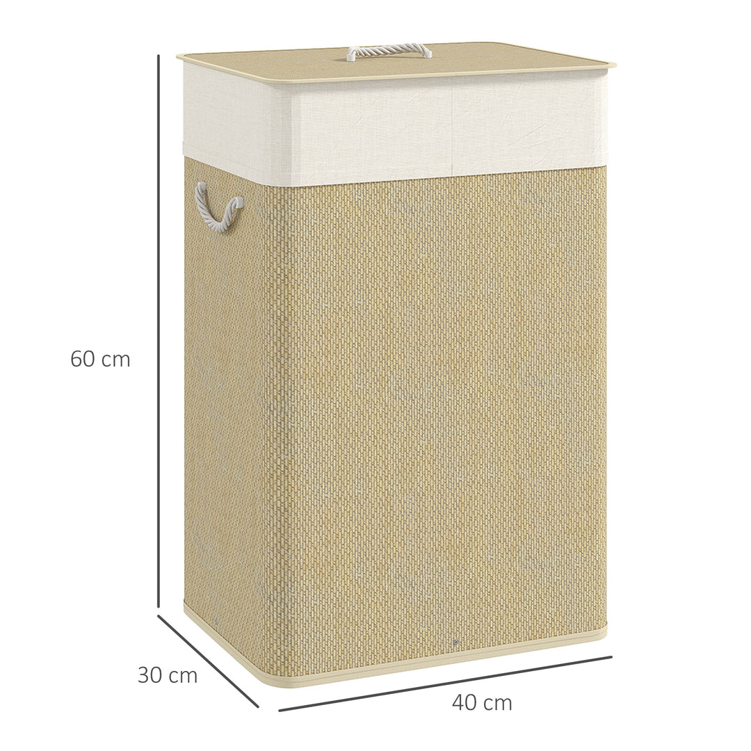 Bamboo Laundry Basket with Lid, 72L Laundry Hamper with Rope Handles, Washing Basket with Removable Washable Liner Bag for Bathroom, Bedroom, Nature Wood Finish