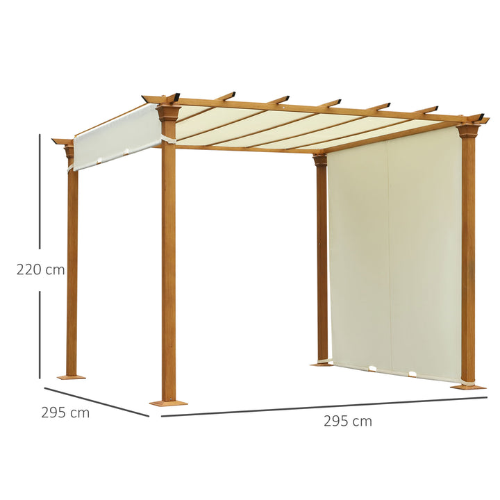 Outsunny 3(m) x 3(m) Garden Outdoor Retractable Pergola Gazebo with Adjustable Canopy Garden Sun Shade Patio Canopy Shelter - Beige