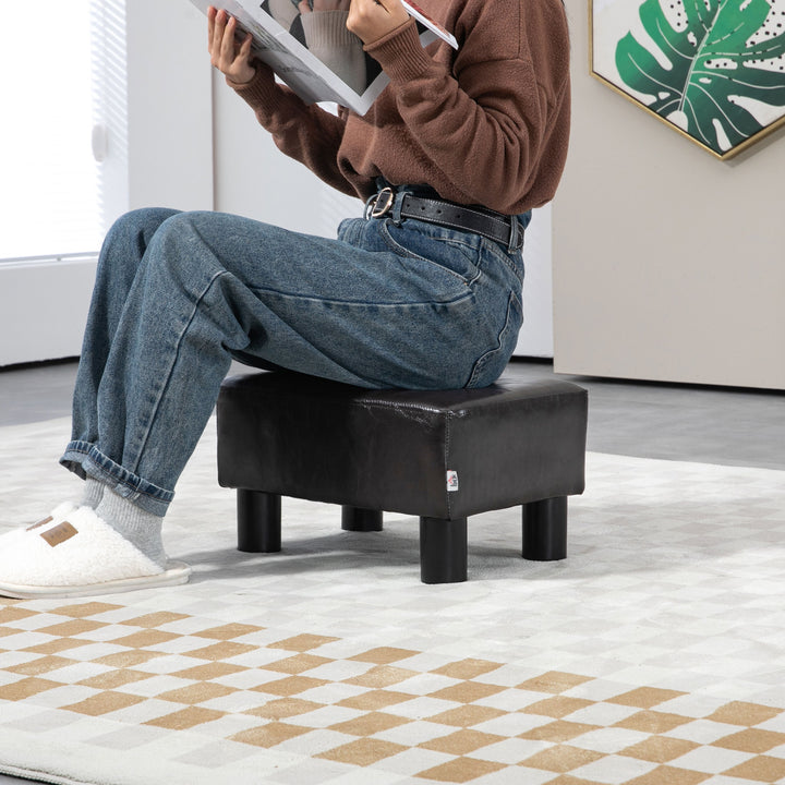 PU Leather Footstool Ottoman Cube with 4 Plastic Legs, Brown
