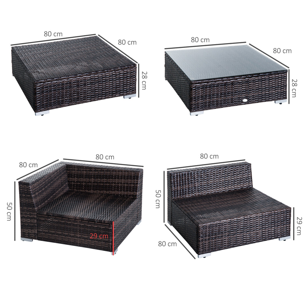 MCL 6 PC Rattan Sofa Coffee Table Set Sectional Wicker Weave Furniture for Garden Outdoor Conservatory w/ Pillow Cushion Brown