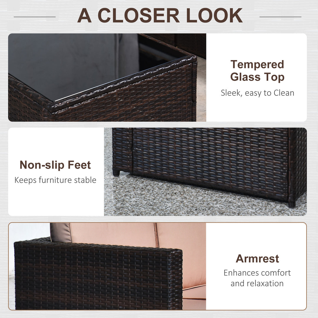 MCL 6-Seater Rattan Sofa Furniture Set W/Cushions, Steel Frame-Brown