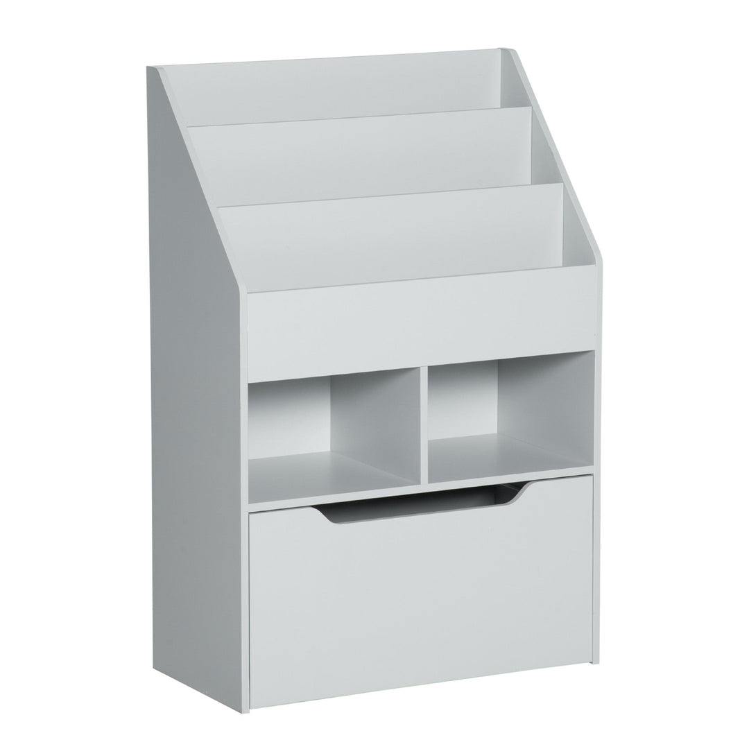 Kids Bookshelf, Toy Organiser, with Storage Drawer, Wheels - Grey