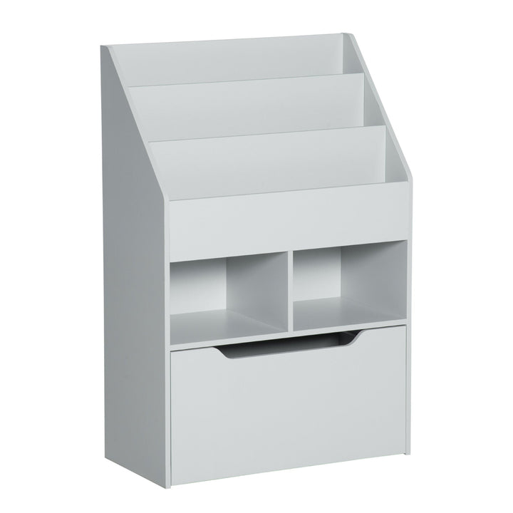 Kids Bookshelf, Toy Organiser, with Storage Drawer, Wheels - Grey